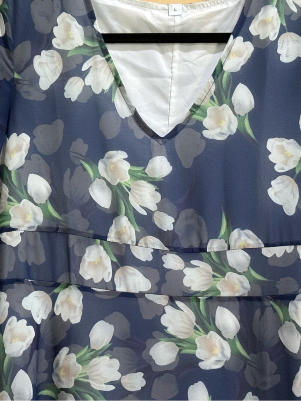 Navy Floral V-Neck Chiffon Dress - Picture 3 of 8